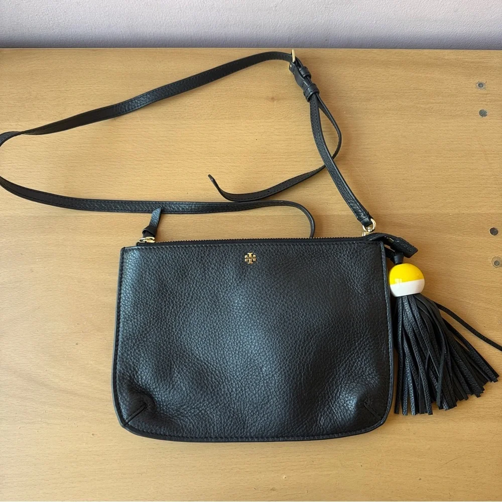 Tory Burch Black Leather Crossbody with Tassel